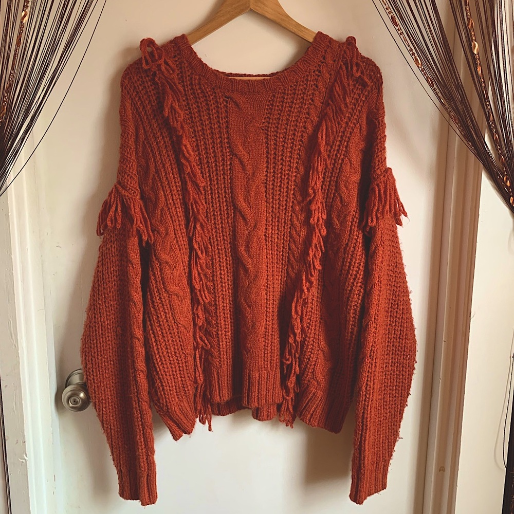 🧡Orange Fringe Knit Sweater🧡